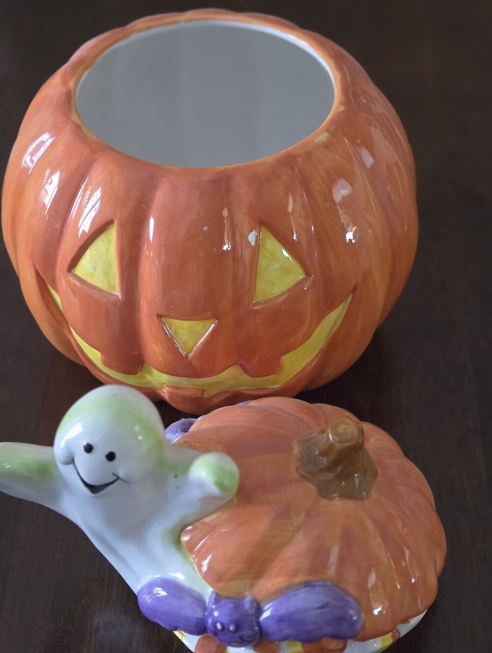 Late 1990s Ceramic Halloween Pumpkin Cookie Jar - Picture 2 of 3